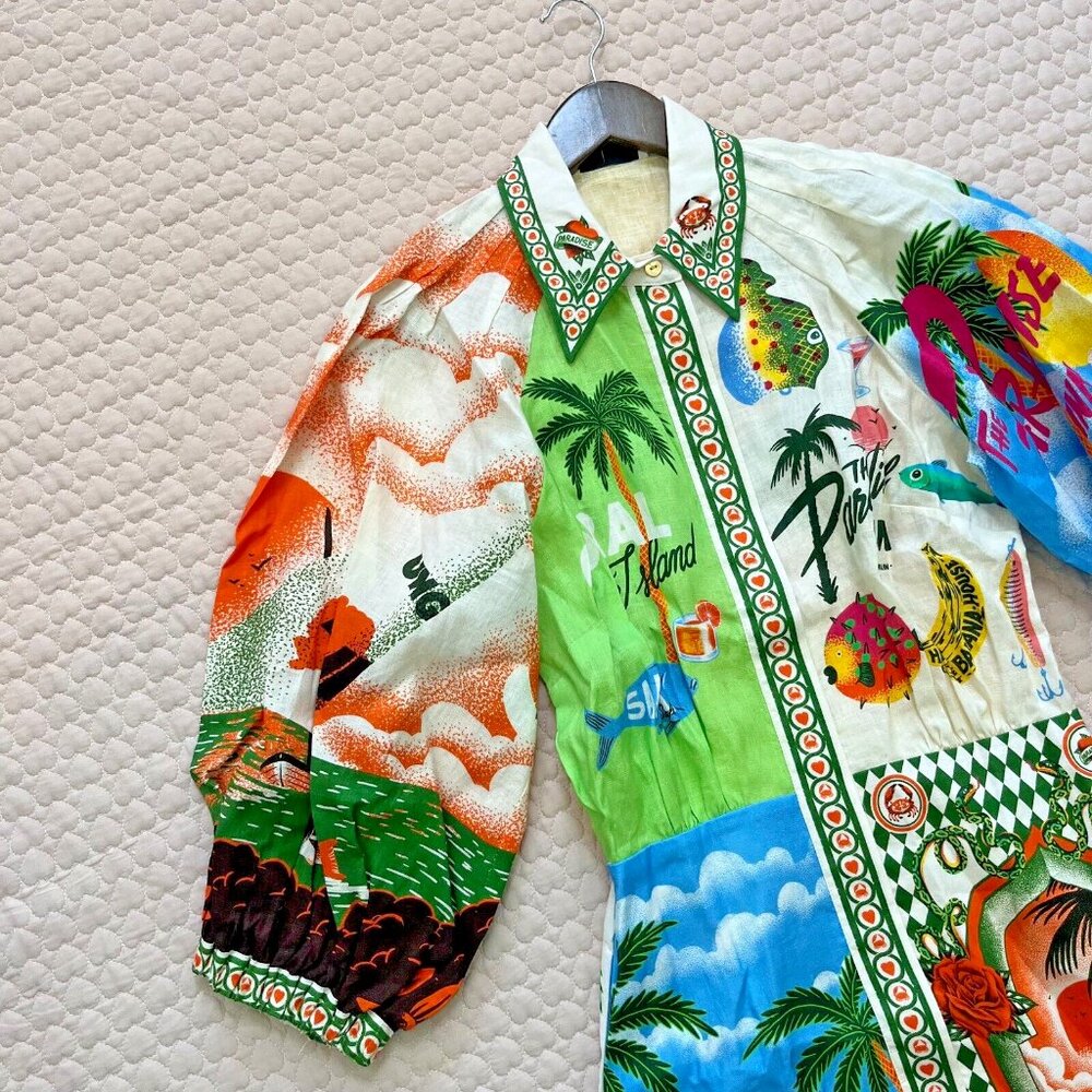 NWOT ALEMAIS Paradiso Linen Mini Shirtdress Size 6 - Picture 6 of 13